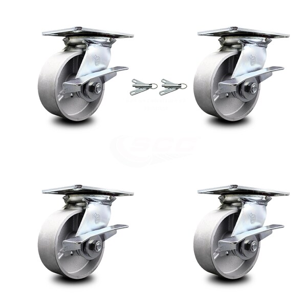Service Caster 5 Inch Semi Steel Caster Set with Roller Bearing 4 Brake and 2 Swivel Lock SCC SCC-35S520-SSR-SLB-BSL-2-SLB-2 - main
